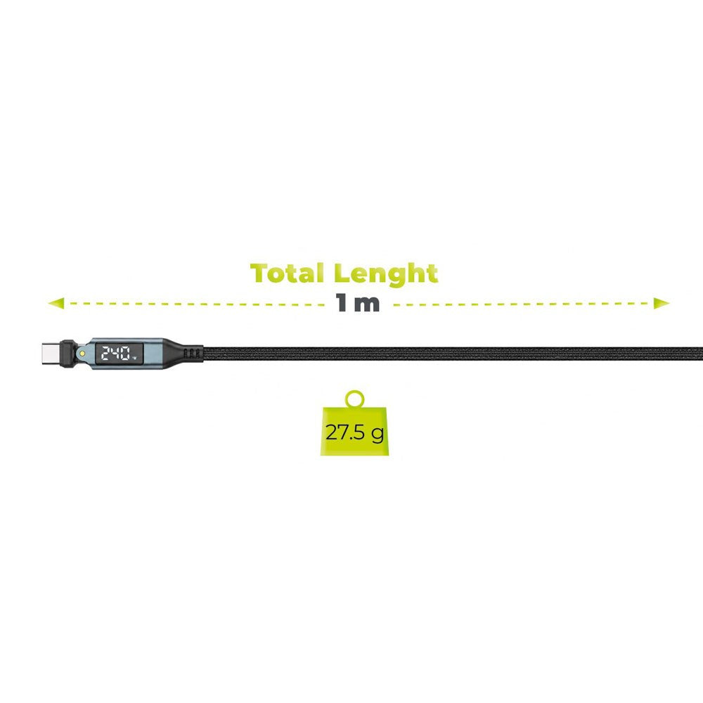 Mobile Origin 240W Display 540° Rotating USB-C to USB-C Cable - 1m - Black