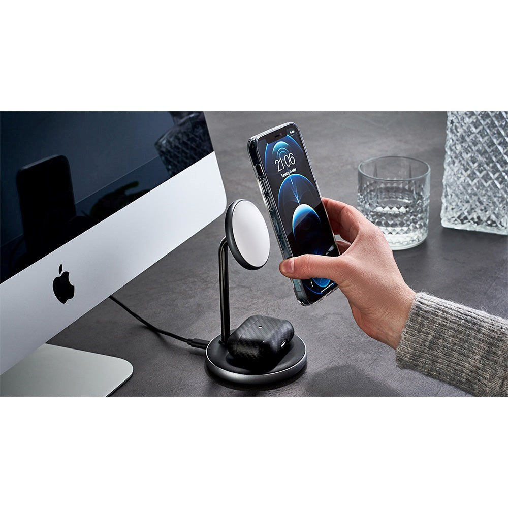 Epico Magnetic 2-in-1 Wireless Charger 15W w. 18W QC Wall Charger - MagSafe Compatible - Space Gray