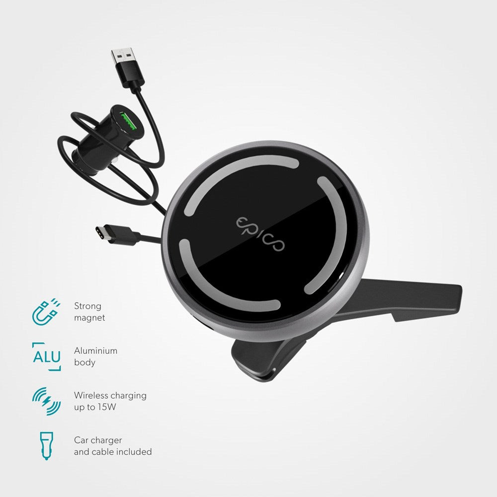Epico Magnetic 15W Wireless Car Charger - MagSafe Compatible - Black