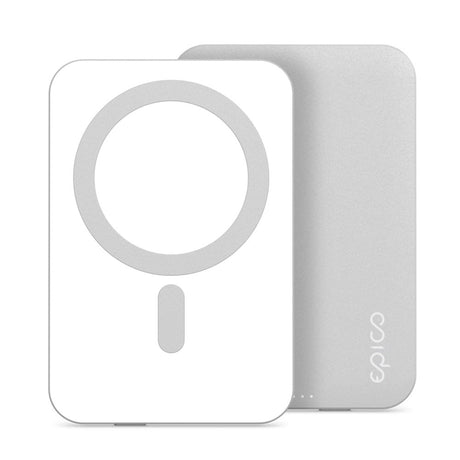 Epico 20W Aluminum Wireless Magnetic Powerbank 5,000 mAh w. USB-C Cable - MagSafe Compatible - Silver