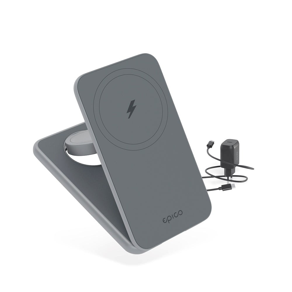 Epico Mag+ Charger Stand - 3-in-1 Wireless Charger - MagSafe Compatible - Space Grey