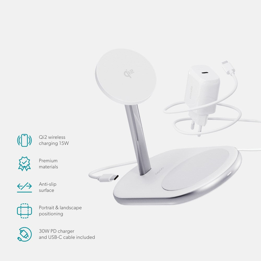 Epico UltraBase EX40 Qi2 2-in-1 Mag+ Wireless Charger - MagSafe Compatible - White