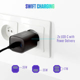 Spello 35W PD (Power Delivery) Wall Charger with 2 x USB-C - Black