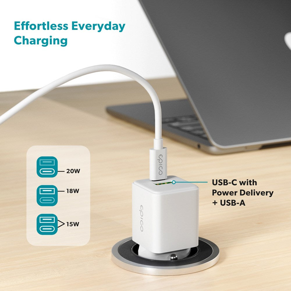 Epico UltraBoost GaN 20W Wall Charger - 1x USB-C / 1x USB-A - White