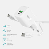 Epico UltraBoost GaN 20W Wall Charger with 1.2m USB-C to USB-C Cable - 1x USB-C / 1x USB-A - White