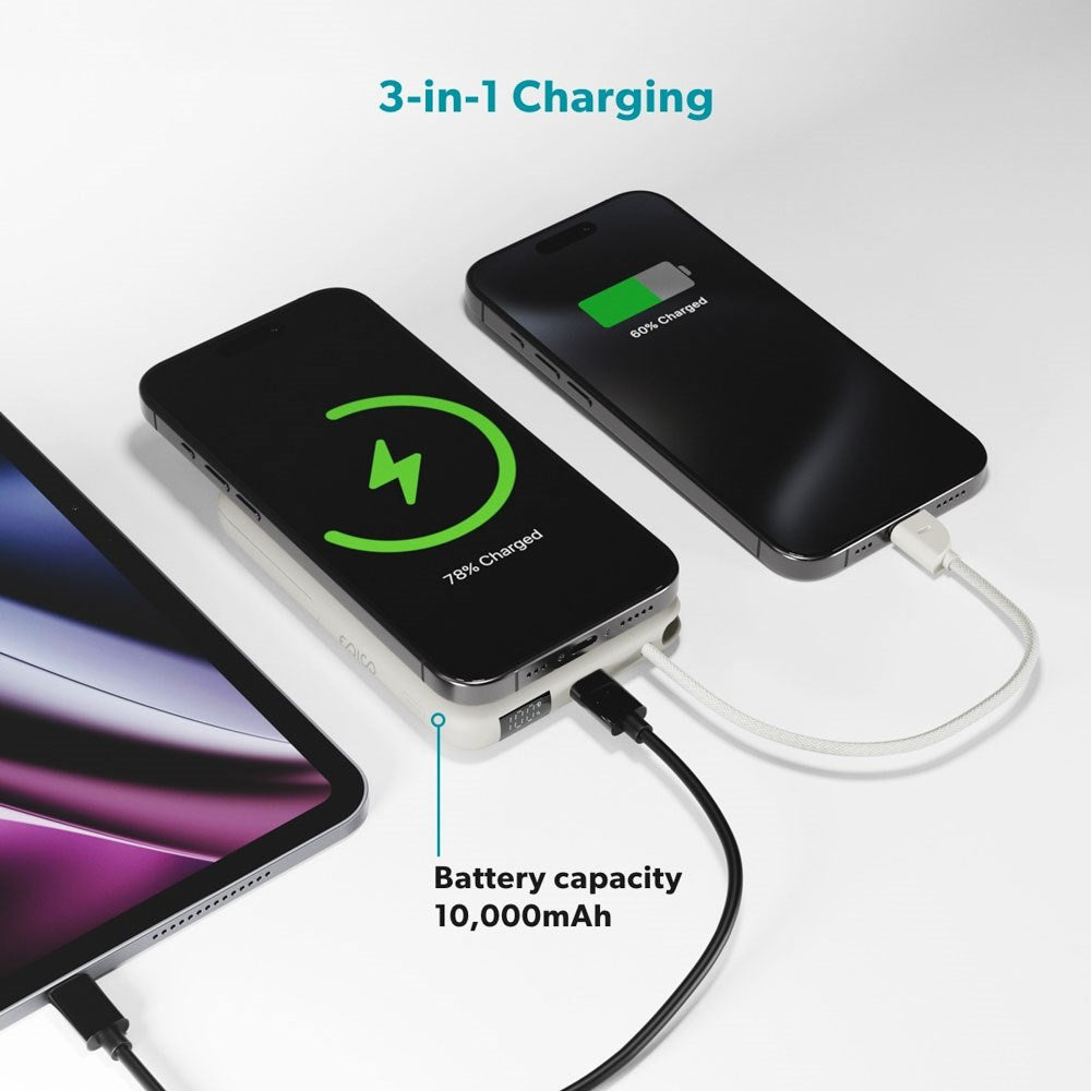 Epico UltraPack 15W Power Bank 10,000 mAh with Retractable USB-C Cable and Stand Function - MagSafe / Qi2 Compatible - Grey