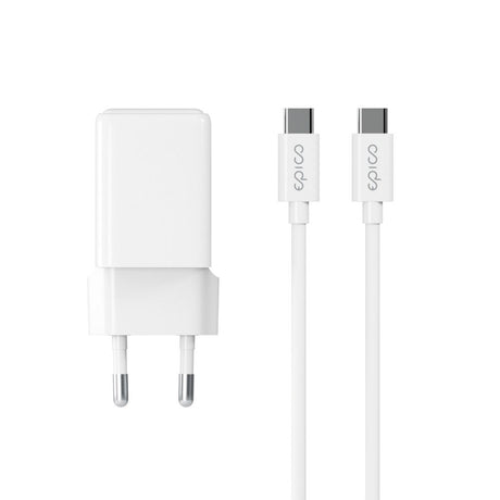 Epico UltraBoost GaN 35W Wall Charger with 1.2m USB-C to USB-C Cable - 2x USB-C - White