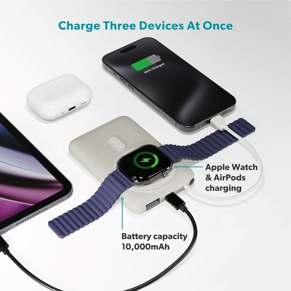 Epico UltraPack 22,5W Powerbank 10.000mAh with Retractable USB-C Cable - MagSafe / Qi2 Compatible - Grey