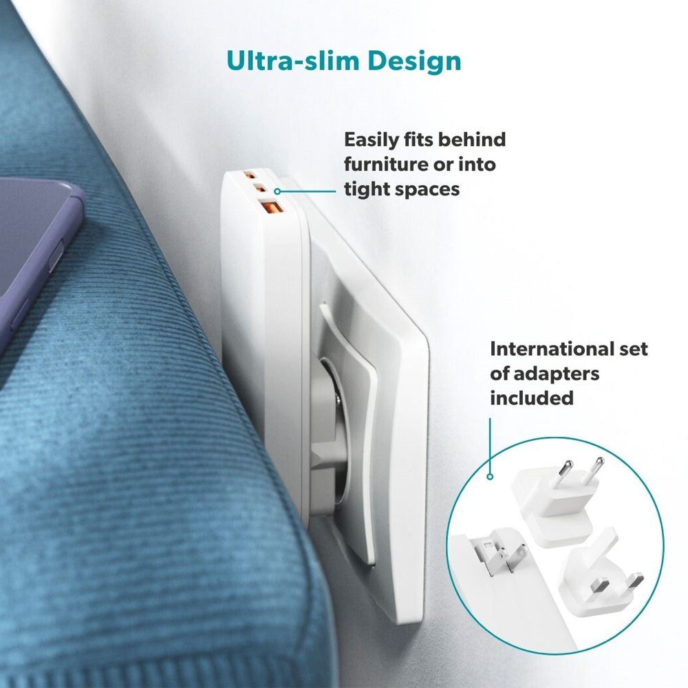 Epico Travel UltraBoost Flat 65W Wall Charger with 2 x USB-C & 1 x USB-A – White