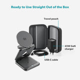 Epico UltraBase EF60 3-in-1 Fold Metal Mag+ Wireless Charger - 25W - Qi2 / MagSafe Compatible - Grey