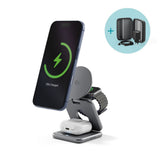 Epico UltraBase EF60 3-in-1 Fold Metal Mag+ Wireless Charger - 25W - Qi2 / MagSafe Compatible - Grey