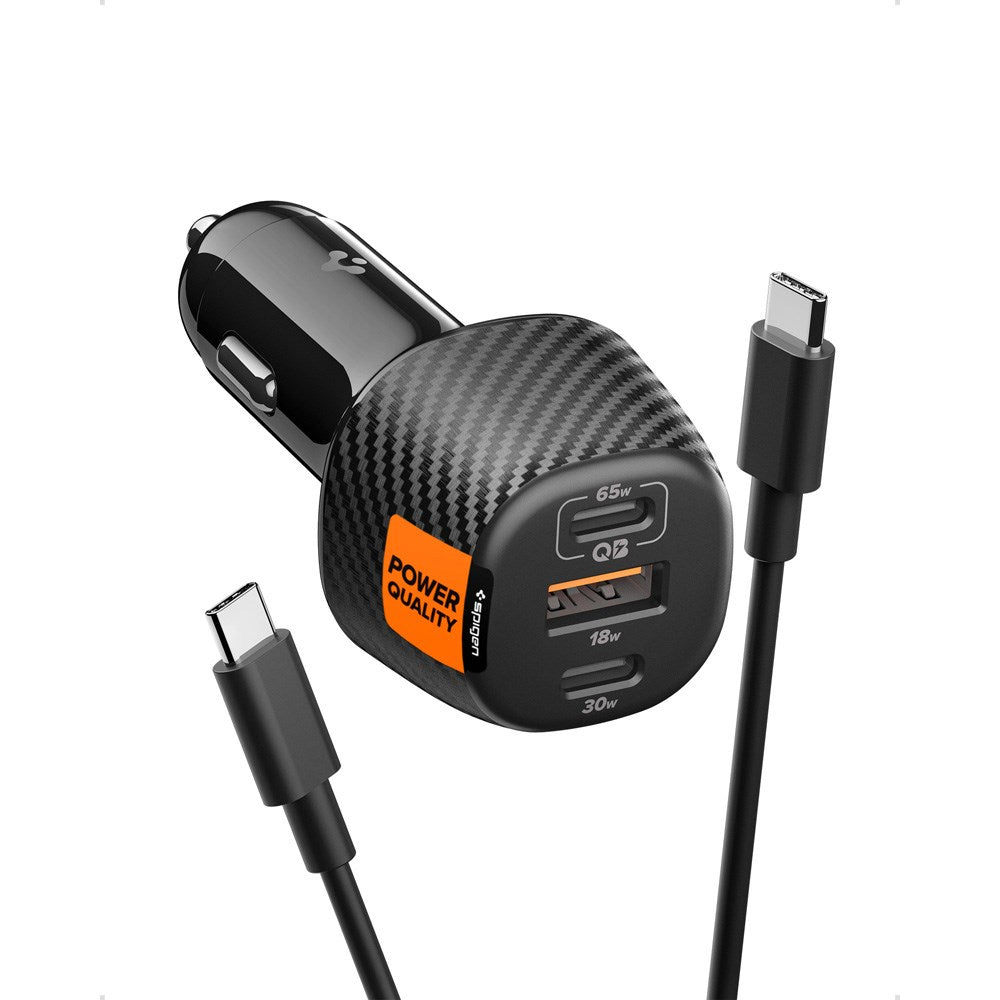 Spigen Essential 113W Car Charger with 2 x USB-C & 1 x USB-A – Black