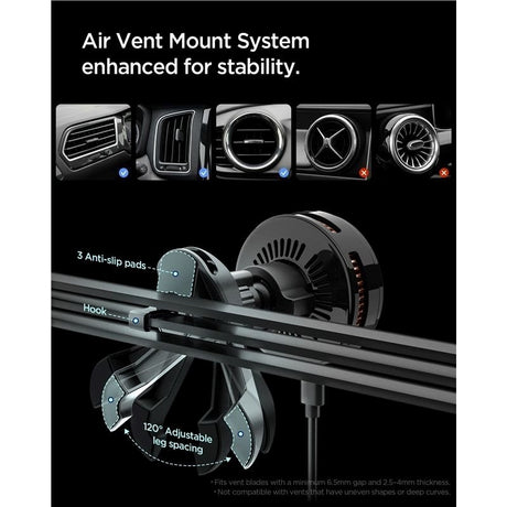 Spigen Essential Car Phone Holder with Wireless Charging - Air Vent - Black