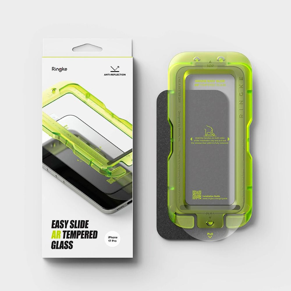 iPhone 17 Pro Ringke Easy Slide Anti-Reflective Tempered Screen Protector Glass with Installation Frame – Transparent