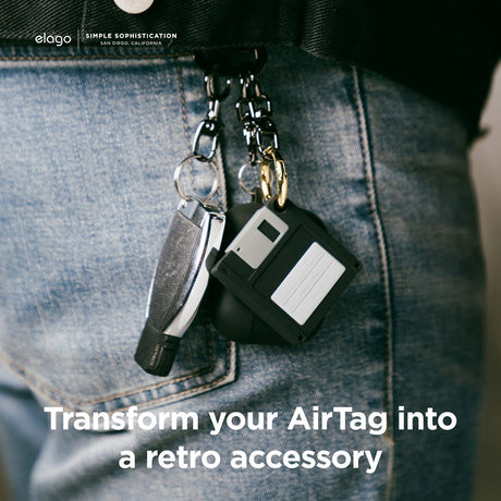 Airtag Floppy Disk Silicone Case w. Key Ring - Black