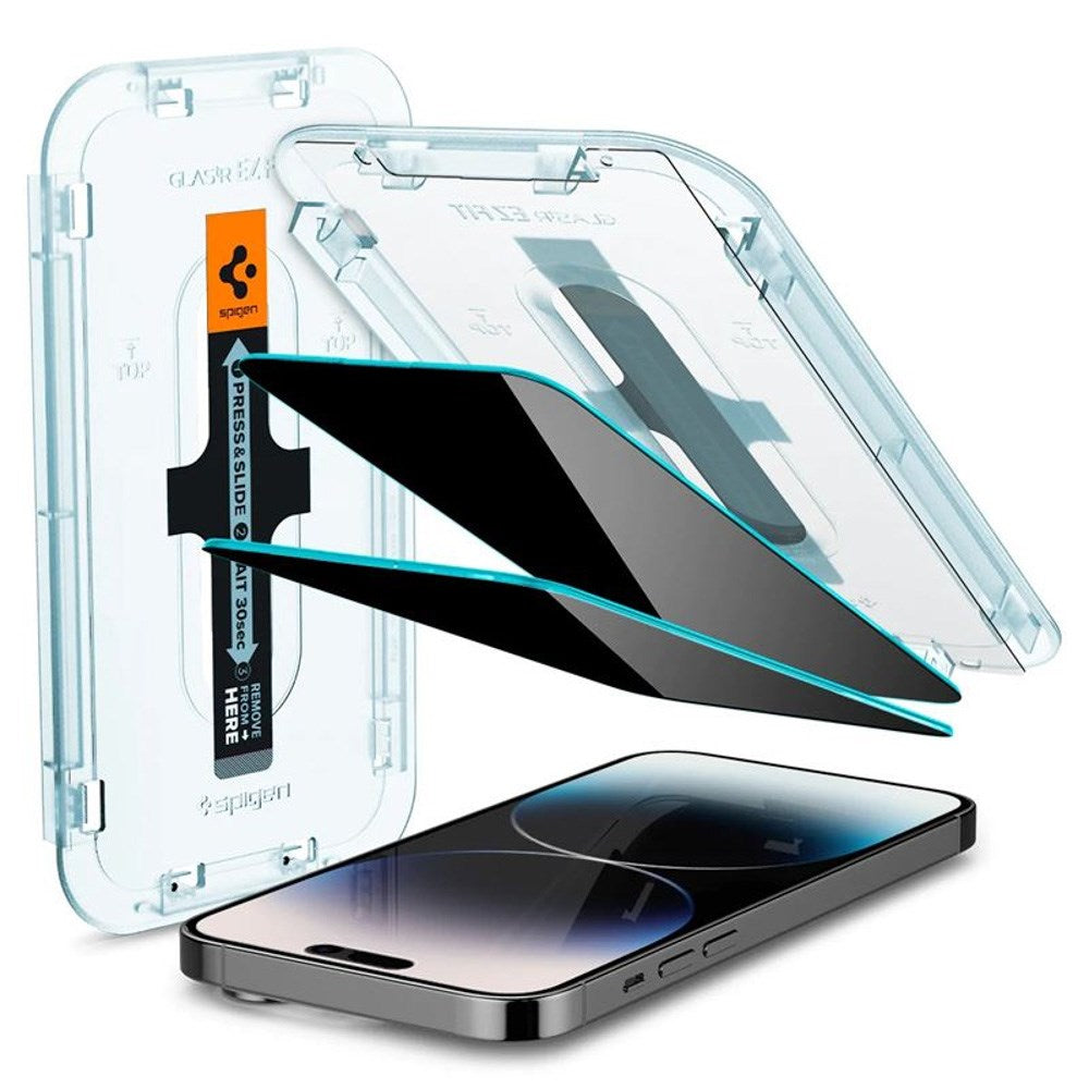 iPhone 14 Pro Spigen Privacy EZ Fit Glass Screen Protector - 2 pcs - Privacy Function - Transparent
