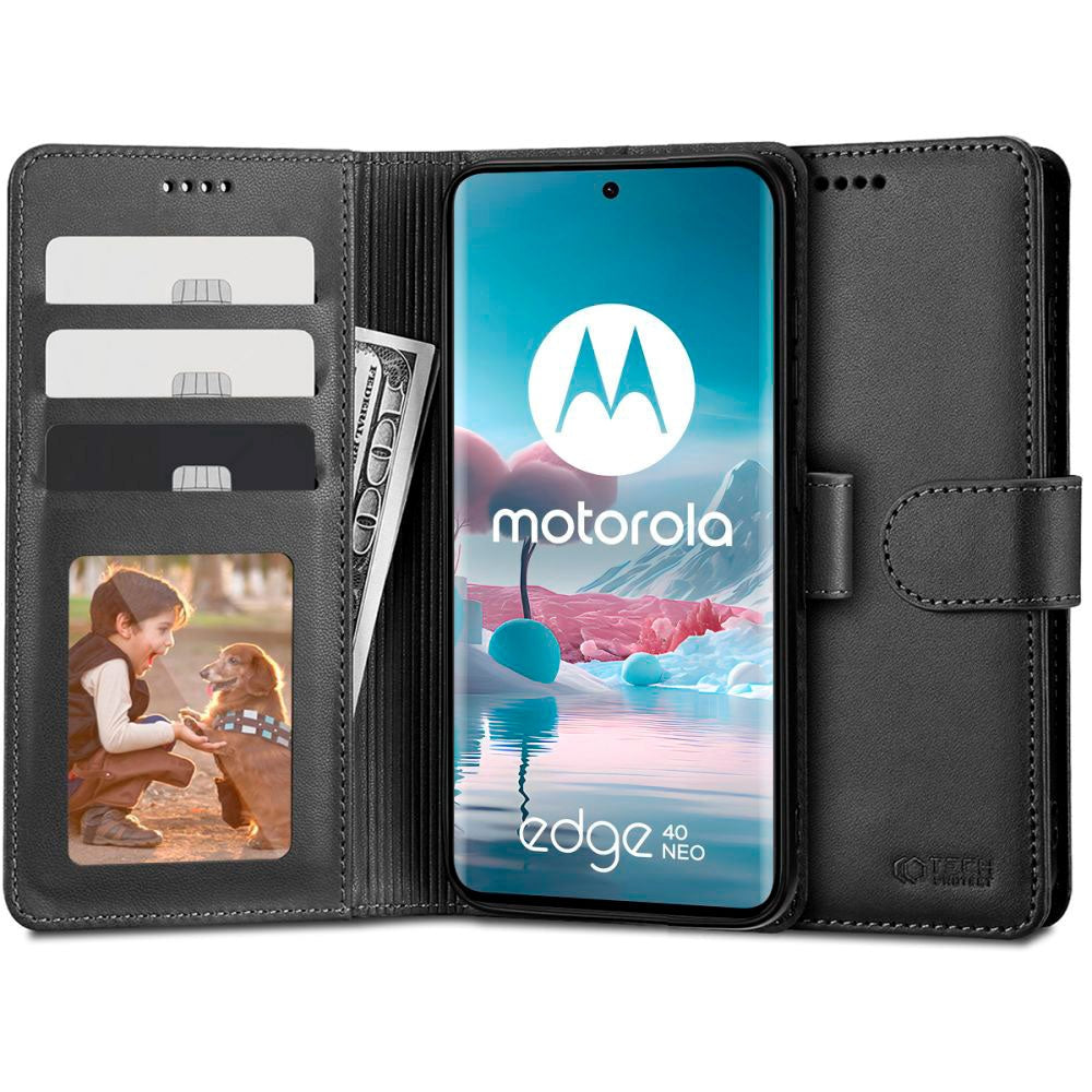 Motorola Edge 40 Neo Tech-Protect Flip Case with Wallet - Black