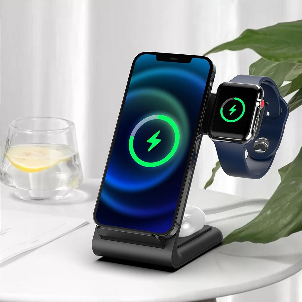 Tech-Protect A20 3-in-1 Wireless Charger with Light 15W - Apple Watch, AirPods & Smartphone - Black