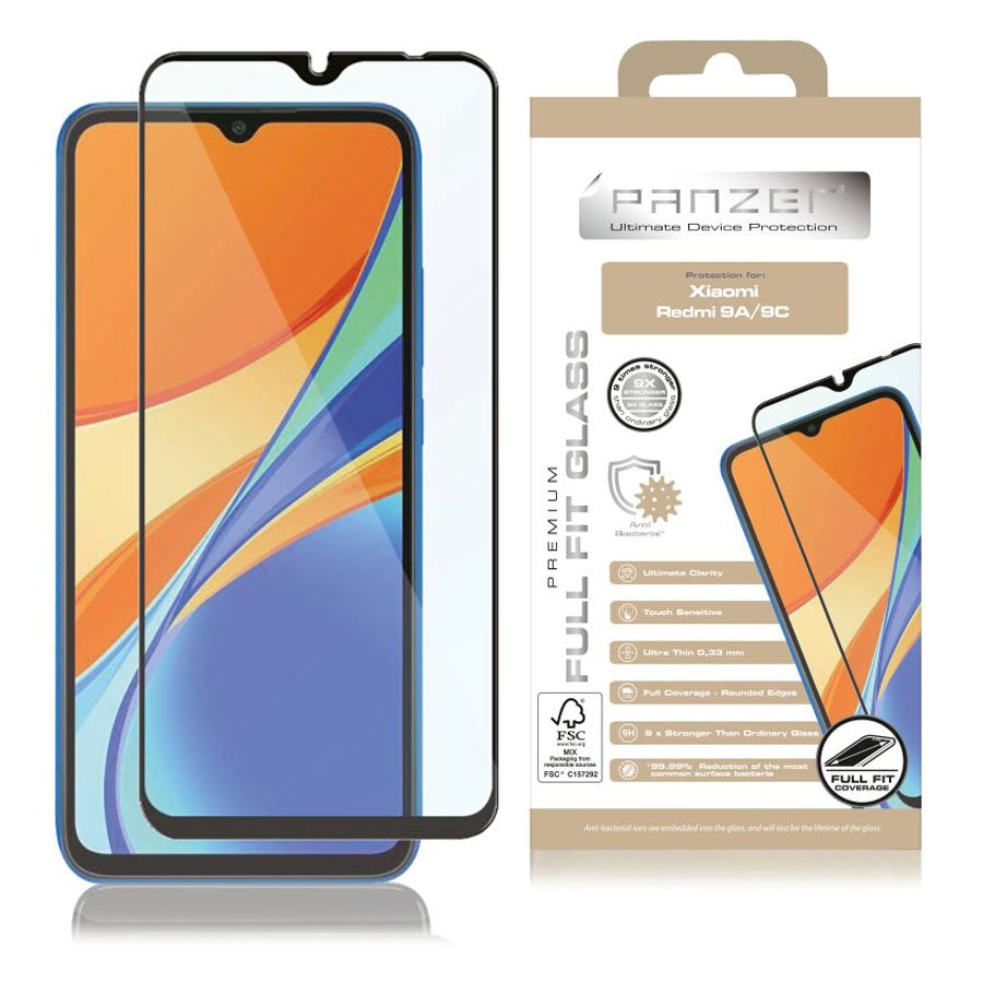 Xiaomi Redmi 9A / 9C PANZER Premium Full-Fit Glass - Black Frame