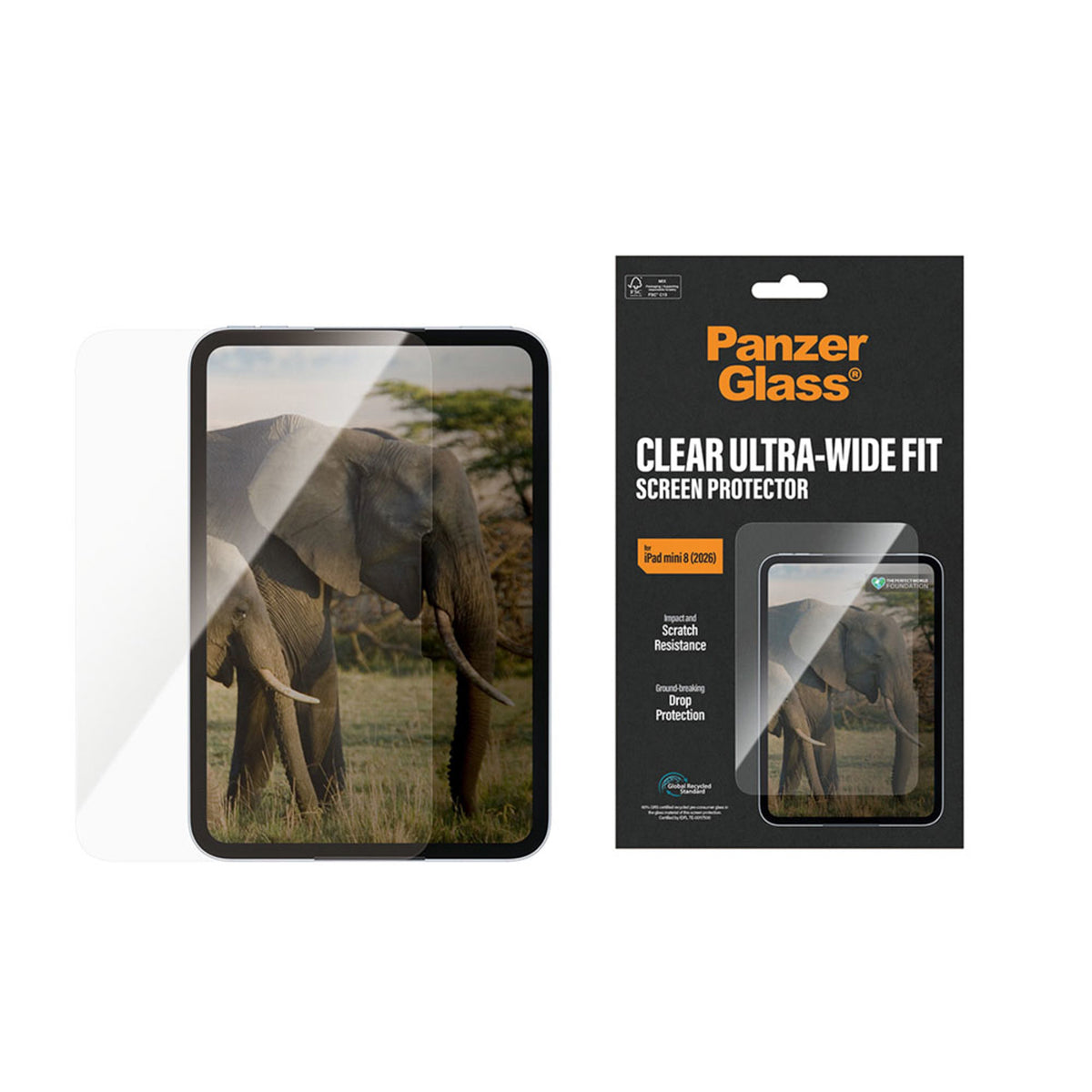 iPad Mini (2026) 8th Gen. PanzerGlass Ultra-Wide Fit Screen Protector Glass - Transparent