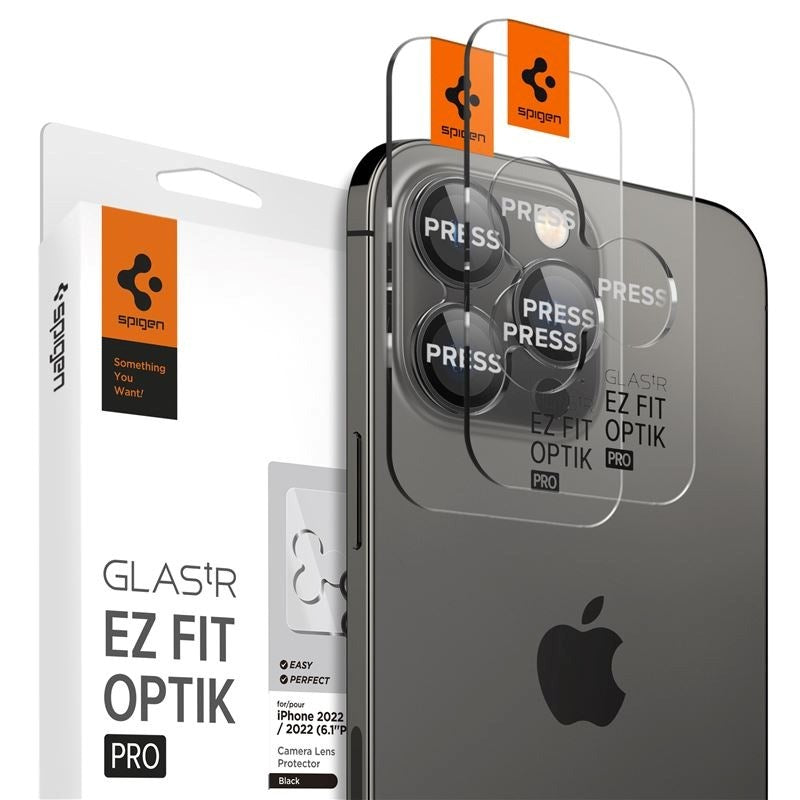 iPhone 17 Pro / 17 Pro Max / 16 Pro / 16 Pro Max / 15 Pro / 15 Pro Max / 14 Pro / 14 Pro Max Spigen EZ Fit. tR Optik Pro Camera Lens Protection - 2 pcs - Transparent / Black