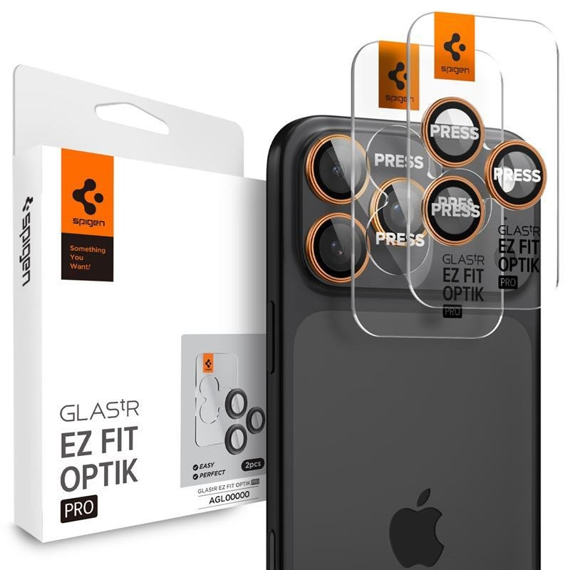iPhone 17 Pro / 17 Pro Max / 16 Pro / 16 Pro Max / 15 Pro / 15 Pro Max / 14 Pro / 14 Pro Max Spigen Glass tR EZ Fit Optik Pro Camera Lens Protection Glass - 2 pcs - Orange