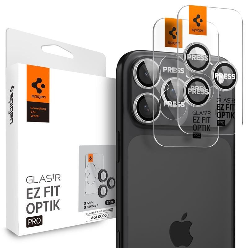 iPhone 17 Pro / 17 Pro Max / 16 Pro / 16 Pro Max / 15 Pro / 15 Pro Max / 14 Pro / 14 Pro Max Spigen Glass tR EZ Fit Optik Pro Camera Lens Protection Glass - 2 pcs - Silver