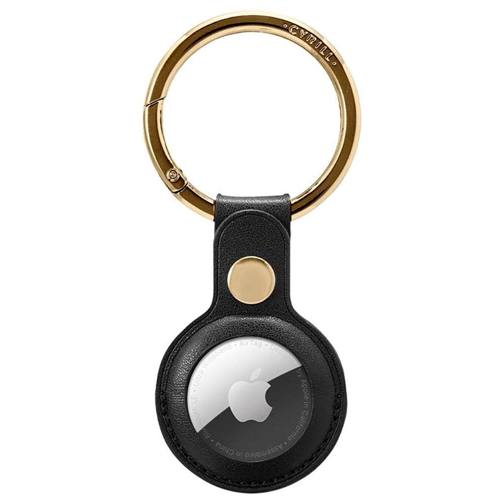 Cyrill AirTag Key Ring with Large Carabiner - Artificial Leather - Black / Gold