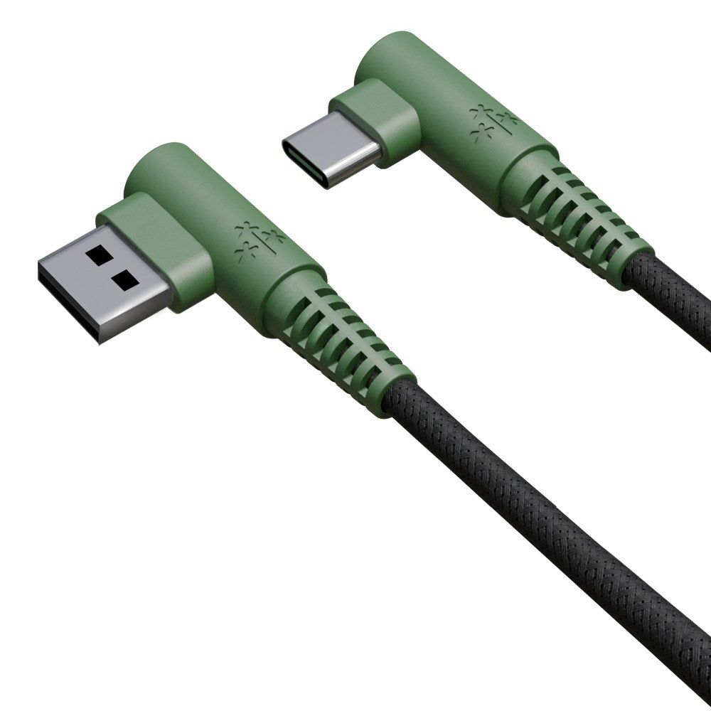 Hune Hiedra USB-A to USB-C Cable with Angled Connector - 1.2m - Green