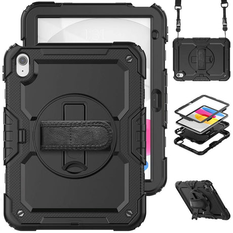 iPad 10.9" (2024/2022) Tech-Protect Solid360 Case w. Protective Film, Hand Holder & Shoulder Strap - Black