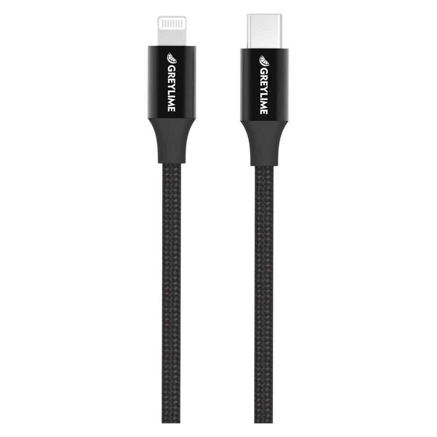 GreyLime 18W Braided USB-C to Lightning Cable 2 m - Black