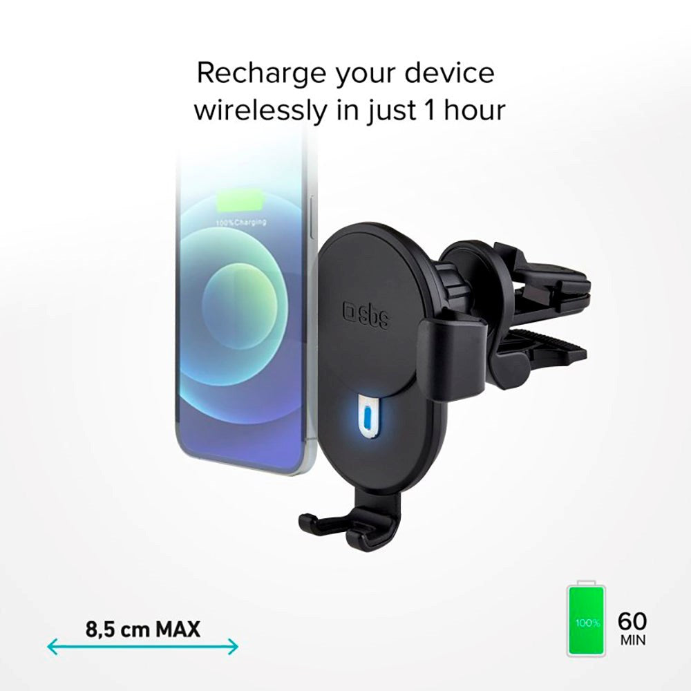 SBS Mobile Phone Holder for Car with Wireless Charging 10W - Max mobile: 85mm - Black