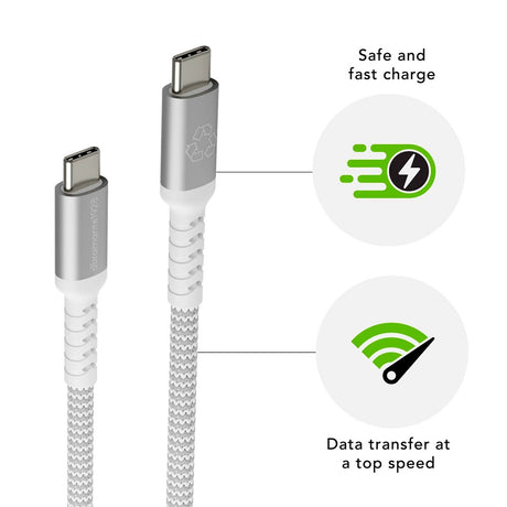 dbramante1928 Charging Cable Made from Braided Recycled Materials - USB-C to USB-C - 100W - 2.5M - White