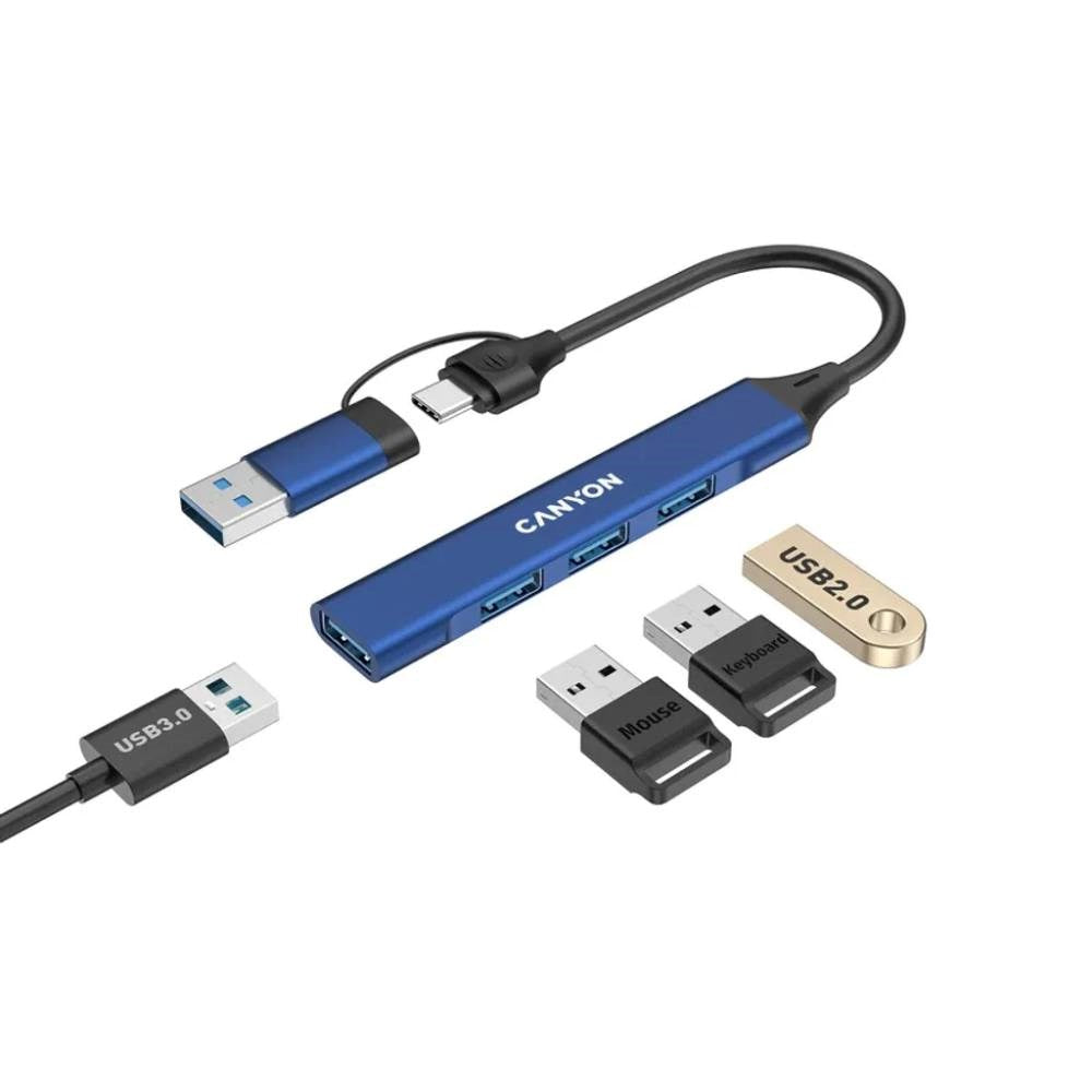 Canyon DS-02 4-in-1 USB-A/C Hub - Blue
