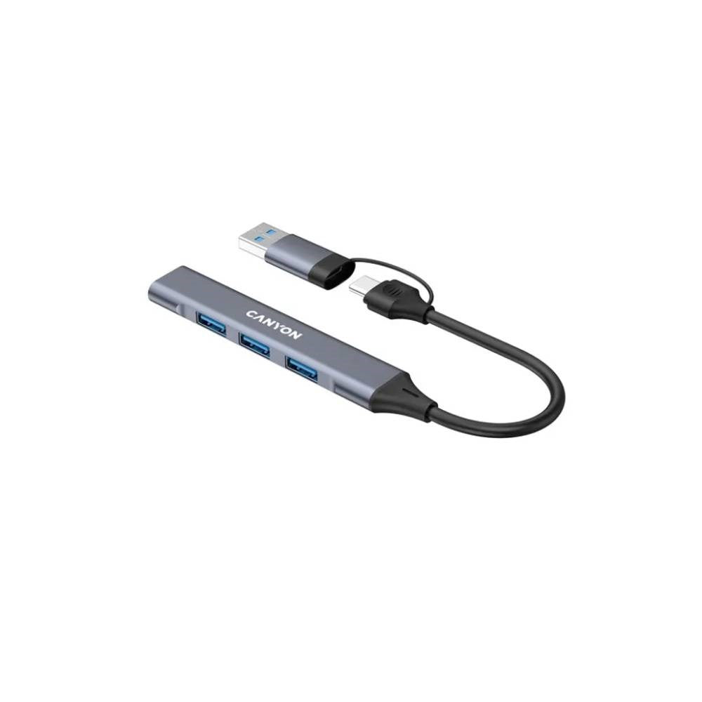 Canyon DS-02 4-in-1 USB-A/C Hub - Grey