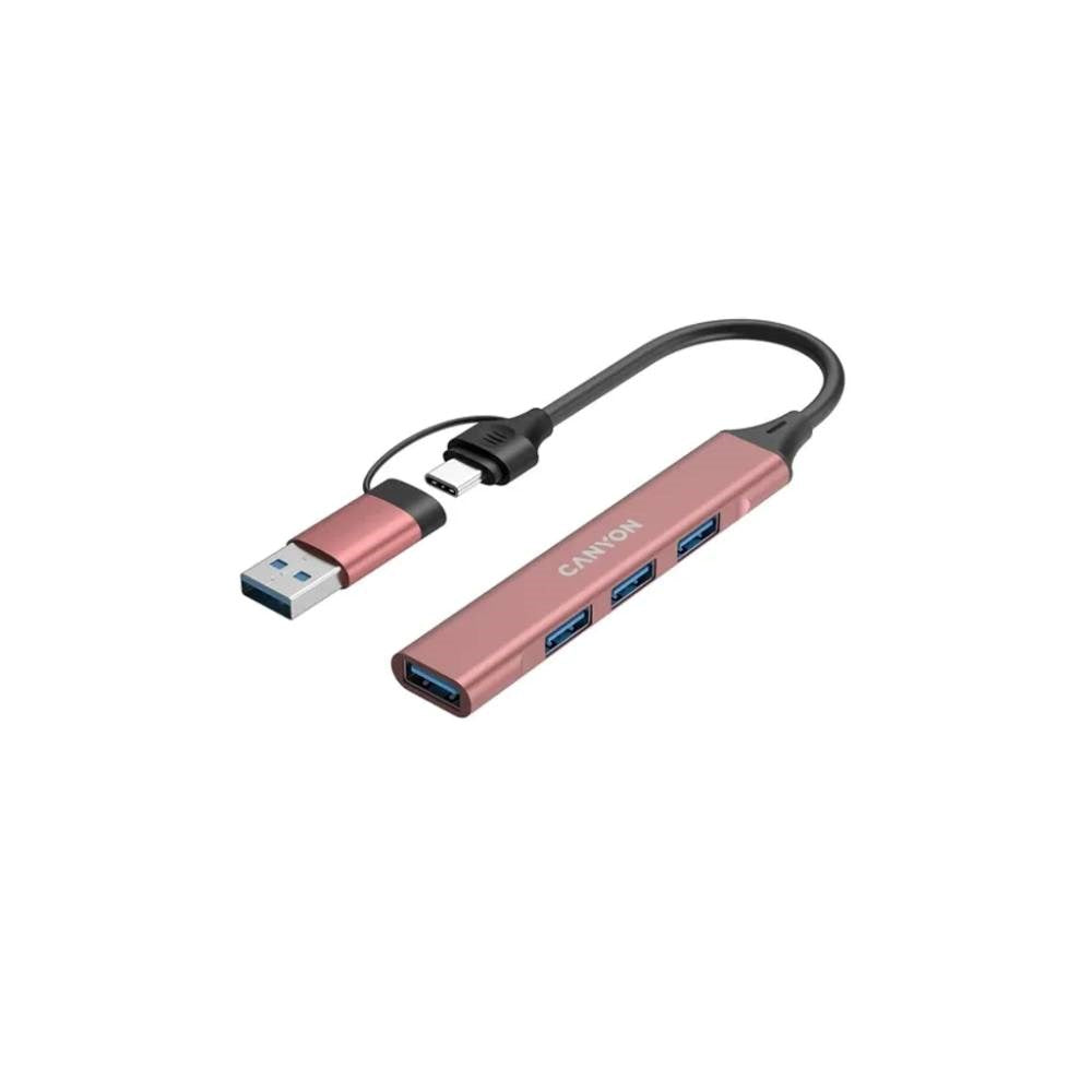 Canyon DS-02 4-in-1 USB-A/C Hub - Pink