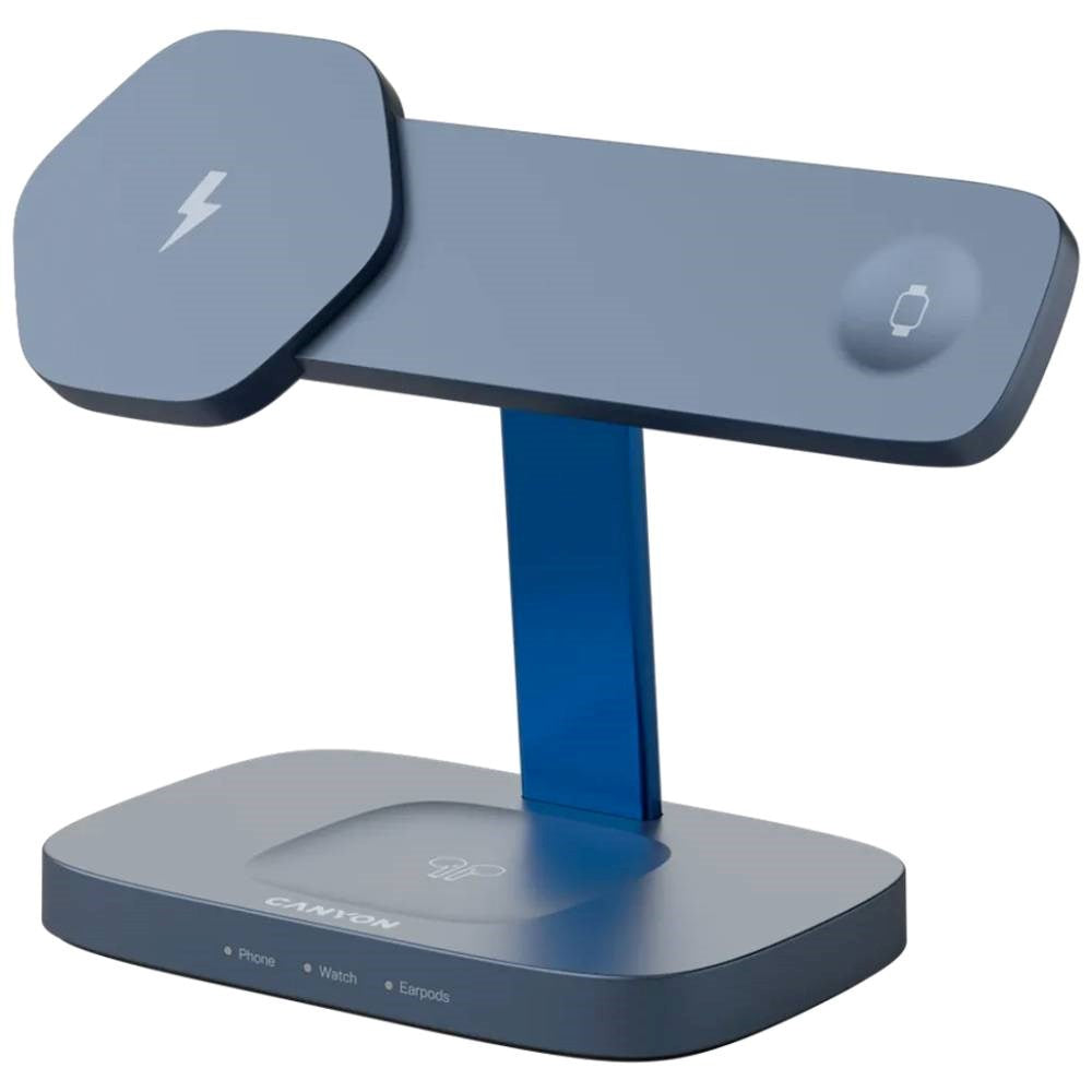 Canyon Hexagon 15W 3-in-1 Wireless Charger - Qi / MagSafe Compatible - Grey / Blue