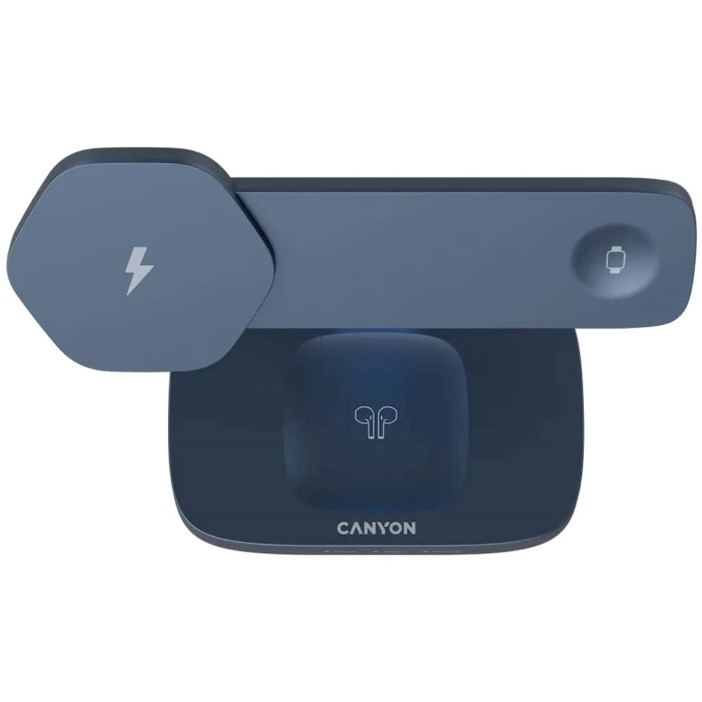 Canyon Hexagon 15W 3-in-1 Wireless Charger - Qi / MagSafe Compatible - Grey / Blue