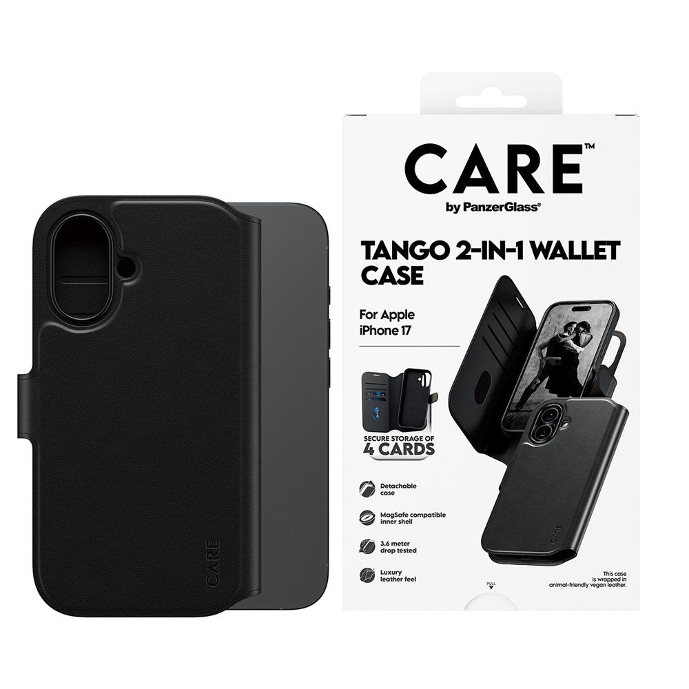 CARE by PanzerGlass iPhone 17 Feature Tango 2-in-1 Flip Case with Wallet - Black
