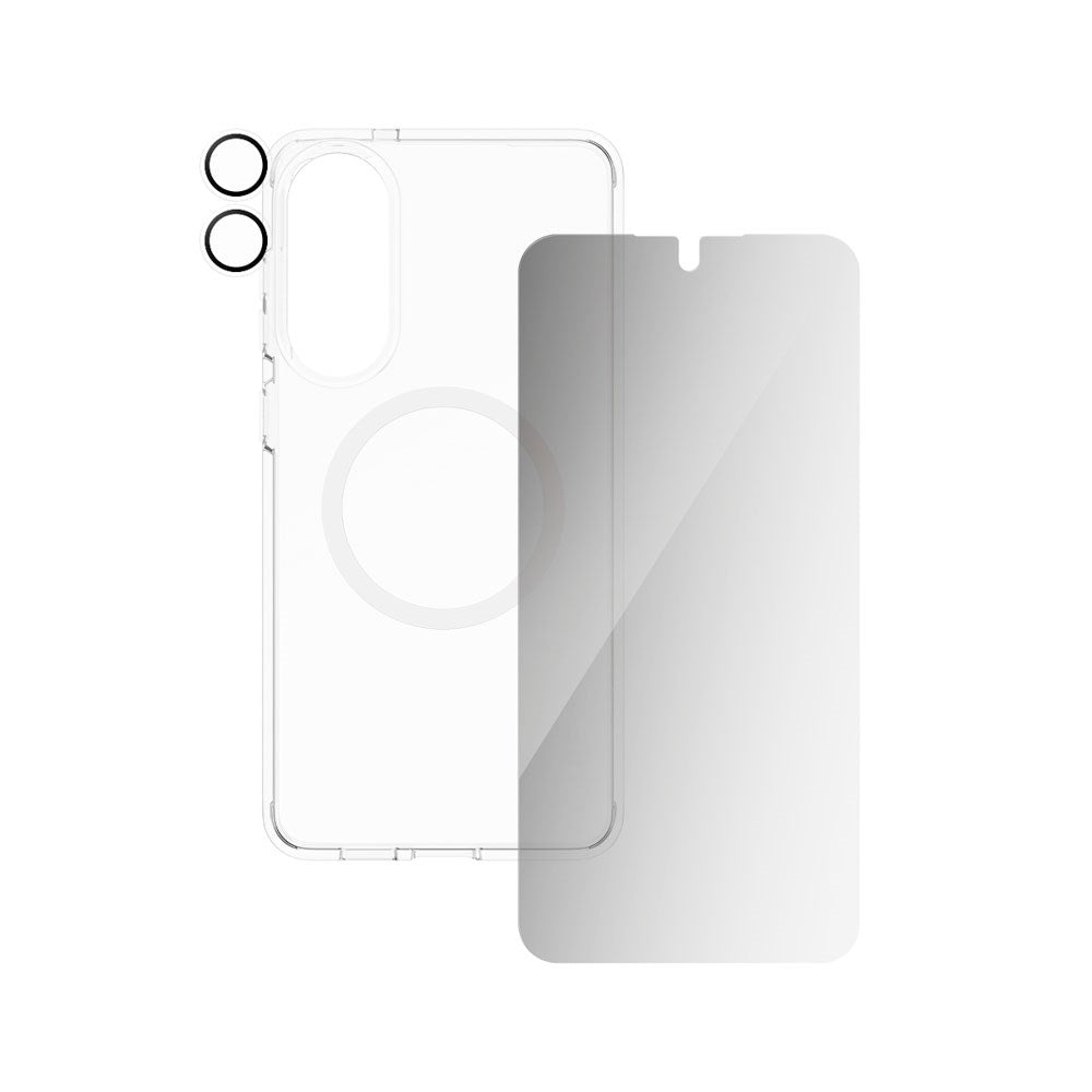 CARE by PanzerGlass Samsung Galaxy S25 Edge 3-i-1 FLAGSHIP Bundle - Case / Privacy Screen Protector (UWF) / Camera Protection - Transparent / White