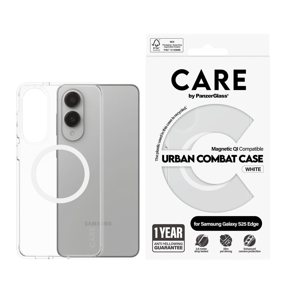 CARE by PanzerGlass Samsung Galaxy S25 Edge FLAGSHIP Urban Combat Case - MagSafe Compatible - Transparent / White