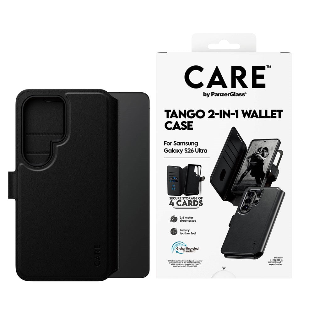 Samsung Galaxy S26 Ultra CARE by PanzerGlass Feature Tango 2-in-1 Flip Case with Wallet - Black