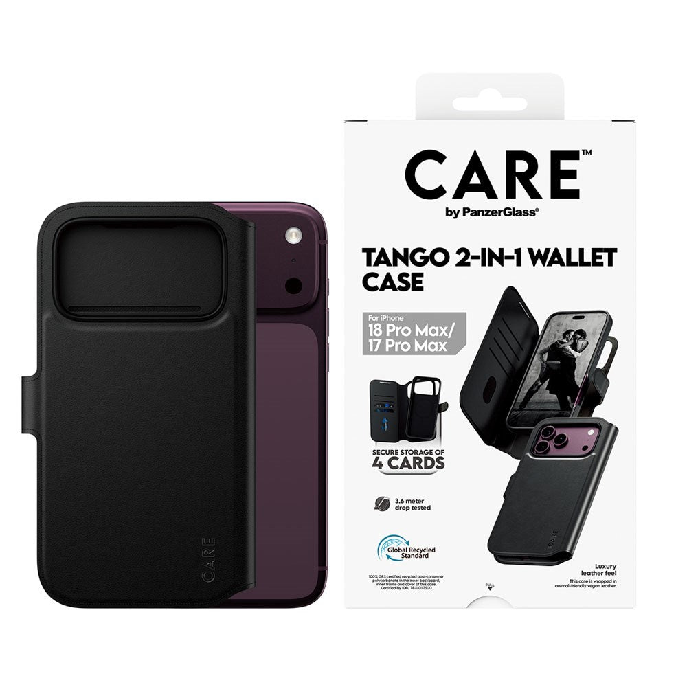 iPhone 18 Pro Max  / 17 Pro Max CARE by PanzerGlass Feature Tango 2-in-1 Flip Case with Wallet - MagSafe Compatible - Black