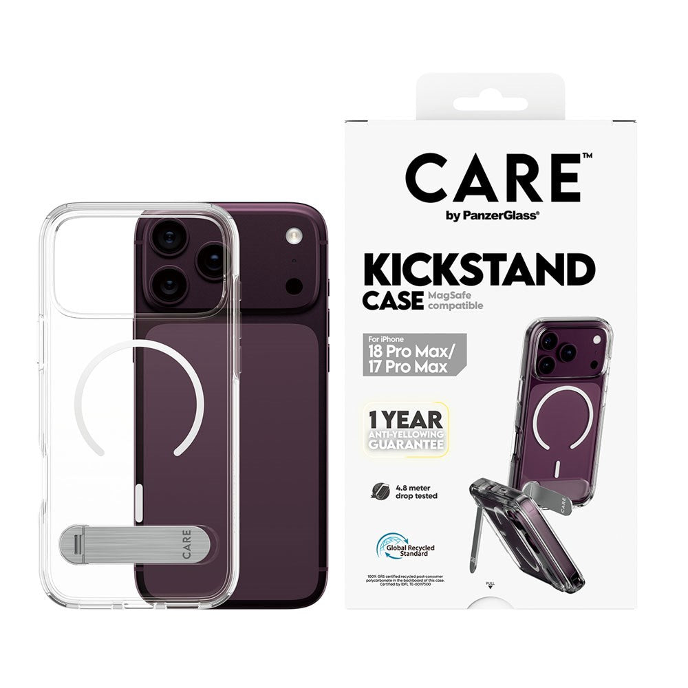 iPhone 18 Pro Max  / 17 Pro Max CARE by PanzerGlass Feature Kickstand Case - MagSafe Compatible - Transparent / White