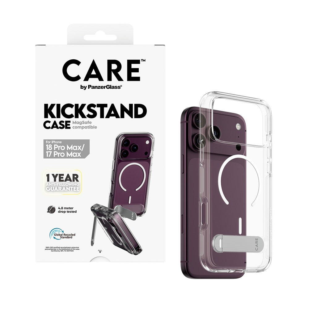 iPhone 18 Pro Max  / 17 Pro Max CARE by PanzerGlass Feature Kickstand Case - MagSafe Compatible - Transparent / White