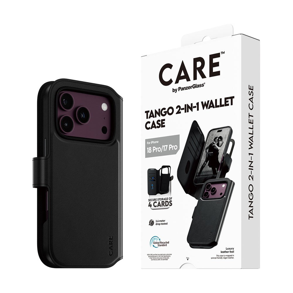 iPhone 18 Pro / 17 Pro CARE by PanzerGlass Feature Tango 2-in-1 Flip Case with Wallet - MagSafe Compatible - Black