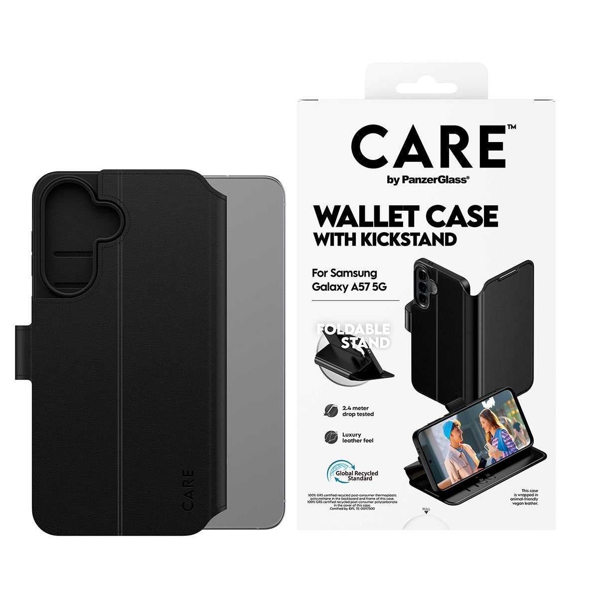 Samsung Galaxy A57 CARE by PanzerGlass Feature Wallet Case with Kickstand - Black