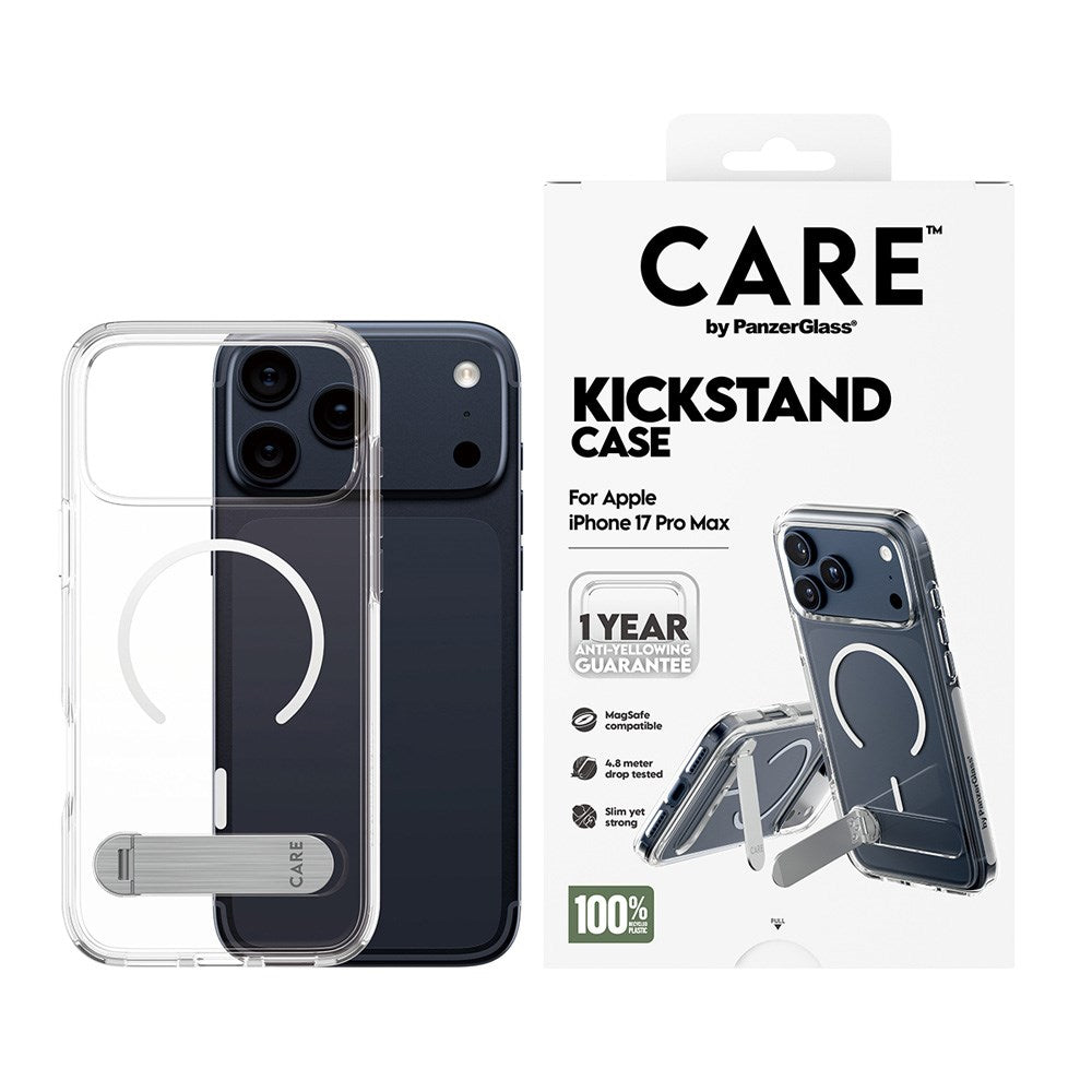 CARE by PanzerGlass iPhone 17 Pro Max Feature Kickstand Case - MagSafe Compatible - Transparent / Silver