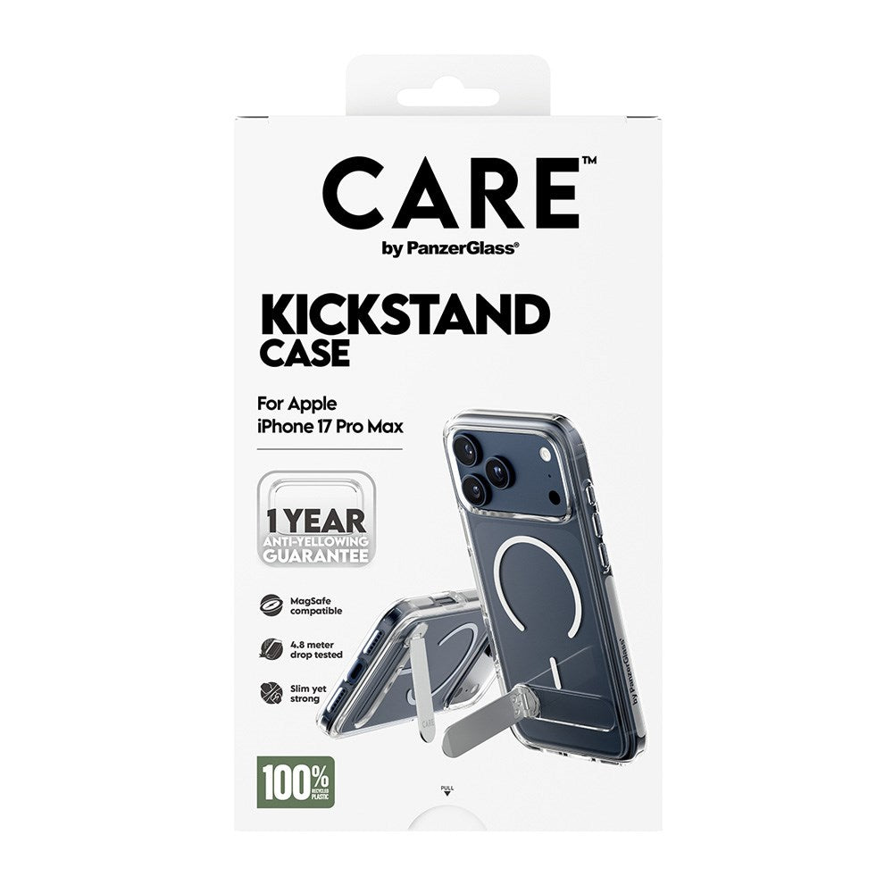 CARE by PanzerGlass iPhone 17 Pro Max Feature Kickstand Case - MagSafe Compatible - Transparent / Silver