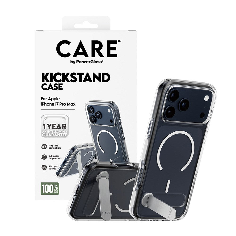CARE by PanzerGlass iPhone 17 Pro Max Feature Kickstand Case - MagSafe Compatible - Transparent / Silver